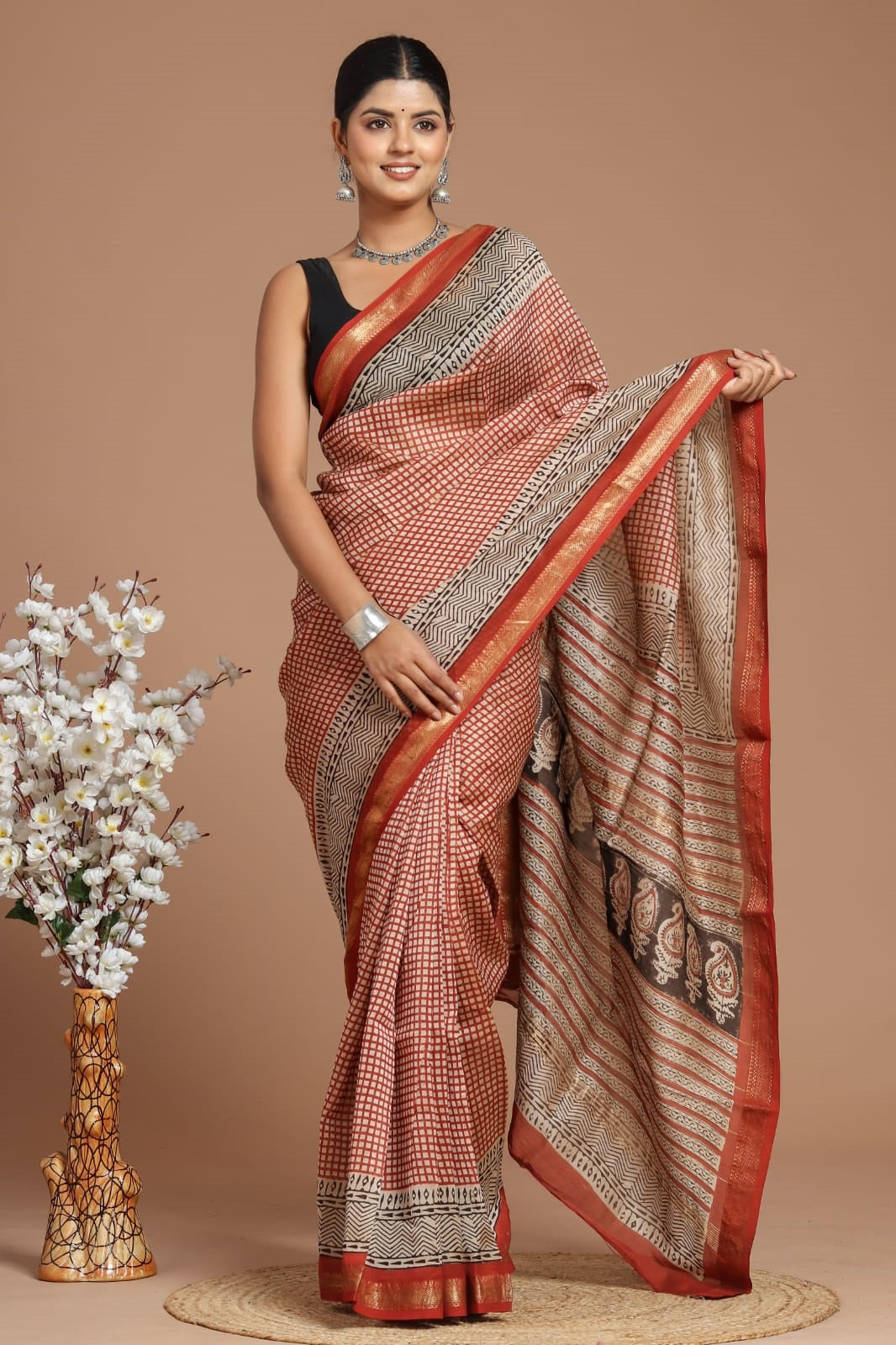 Maheshwari Silk Bagru Print Saree ( BTSJ 190 ) – Bagru Art