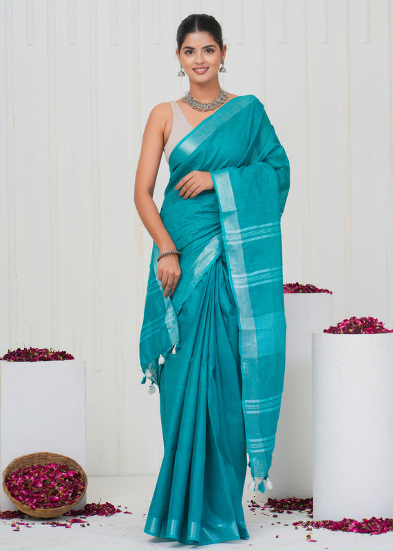 Plain Cotton Linen Saree With Blouse ( LS0522 )