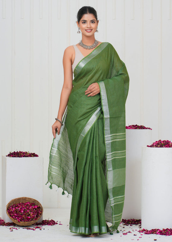 Plain Cotton Linen Saree With Blouse ( LS0523 )