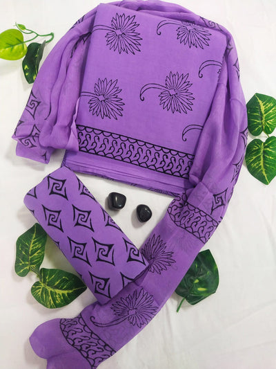 Cotton Suit Set with Chiffon Dupatta ( CH22702 )