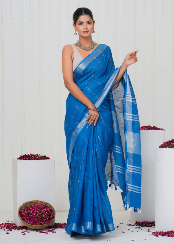 Plain Cotton Linen Saree With Blouse ( LS0526 )