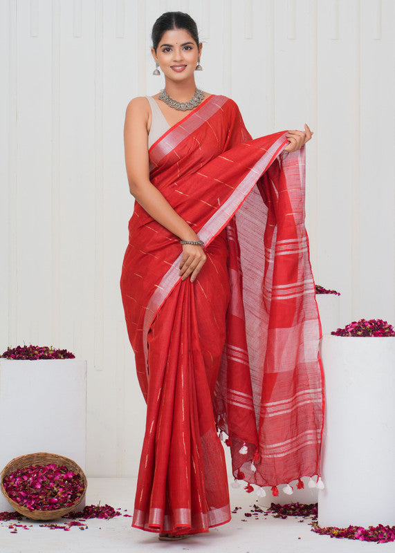 Plain Cotton Linen Saree With Blouse ( LS0531 )