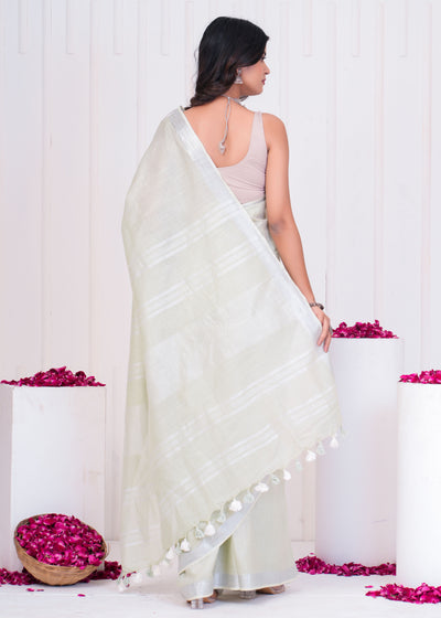 Plain Cotton Linen Saree With Blouse ( LS0521 )