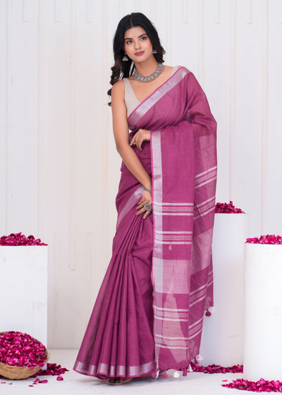 Plain Cotton Linen Saree With Blouse ( LS0524 )