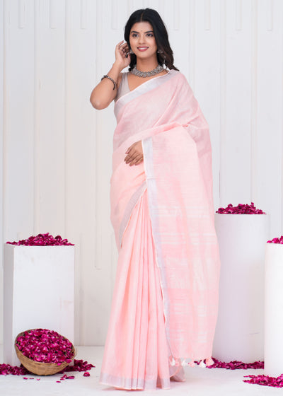 Plain Cotton Linen Saree With Blouse ( LS0531 )