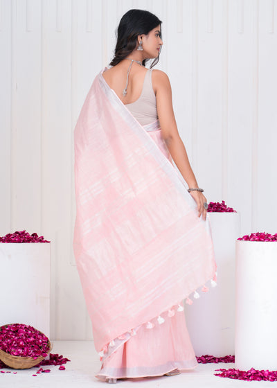 Plain Cotton Linen Saree With Blouse ( LS0531 )