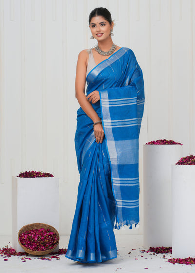 Plain Cotton Linen Saree With Blouse ( LS0526 )