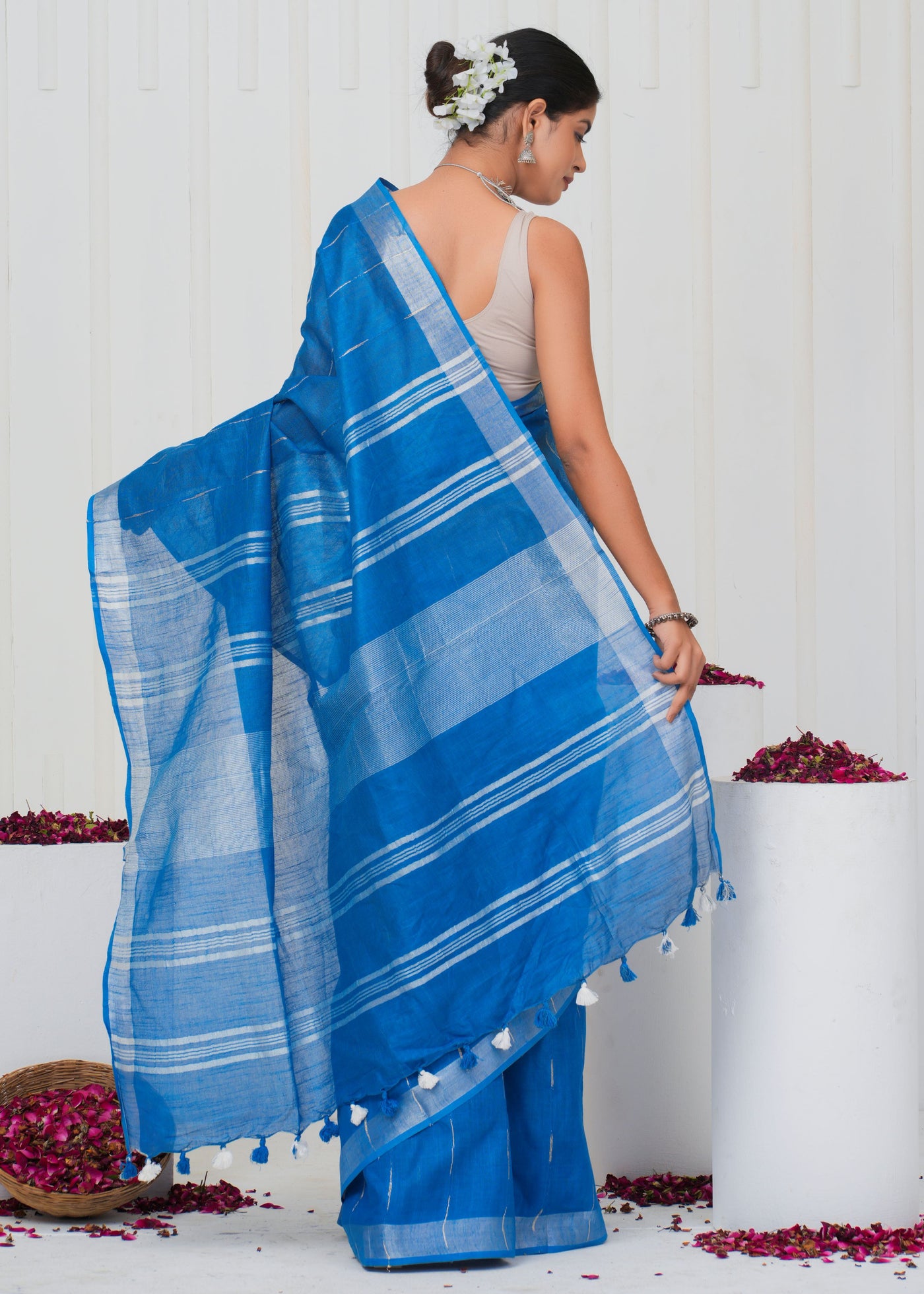 Plain Cotton Linen Saree With Blouse ( LS0526 )