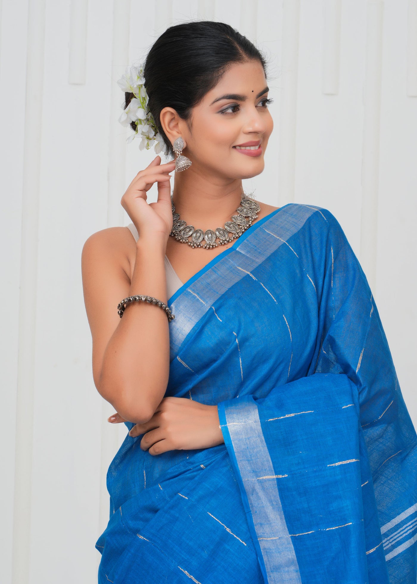 Plain Cotton Linen Saree With Blouse ( LS0526 )