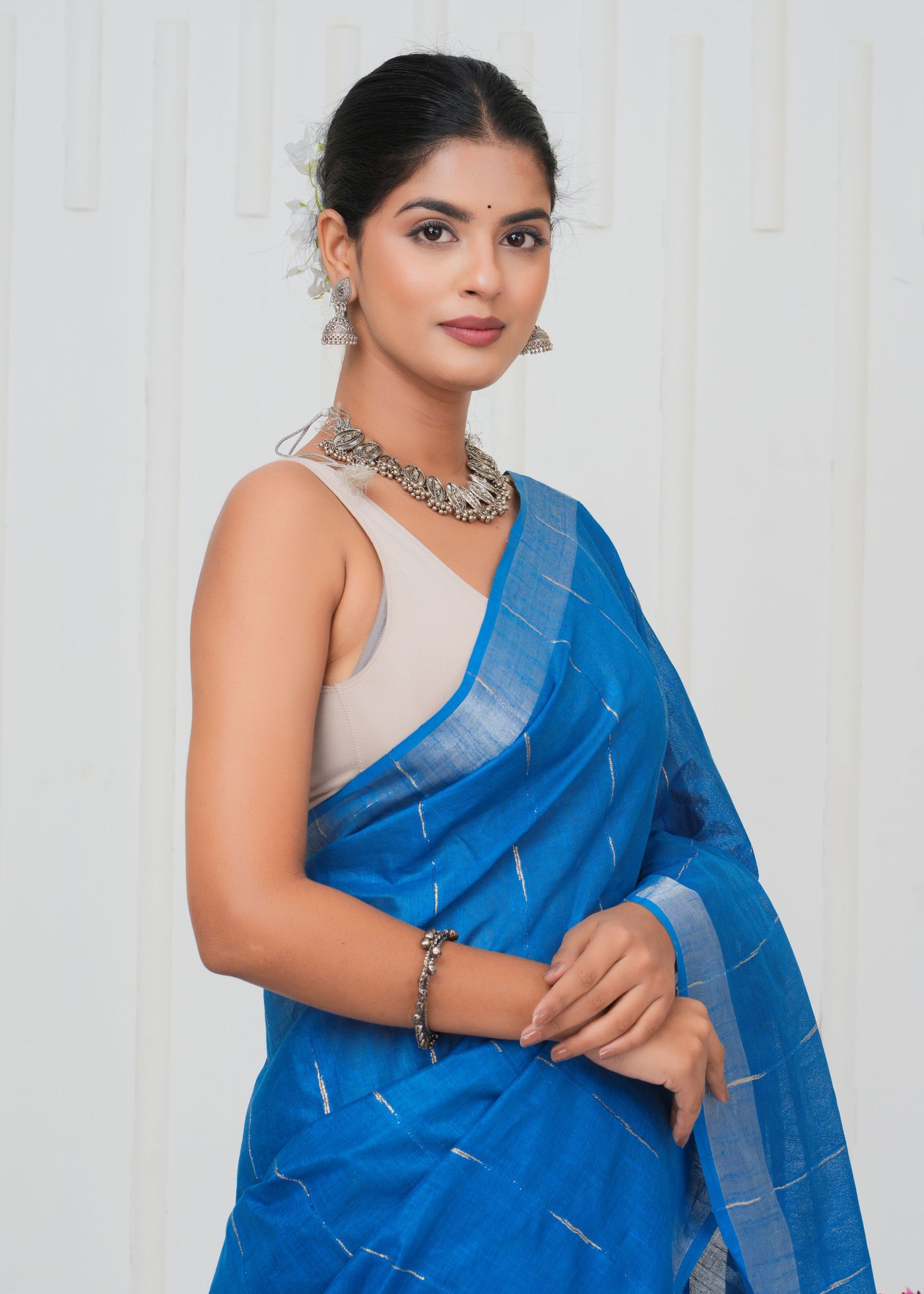 Plain Cotton Linen Saree With Blouse ( LS0526 )