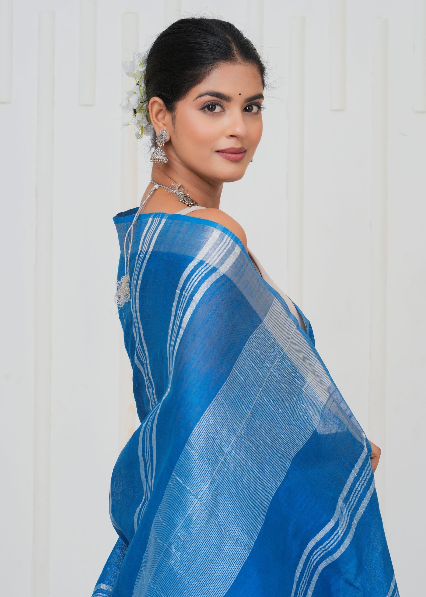 Plain Cotton Linen Saree With Blouse ( LS0526 )