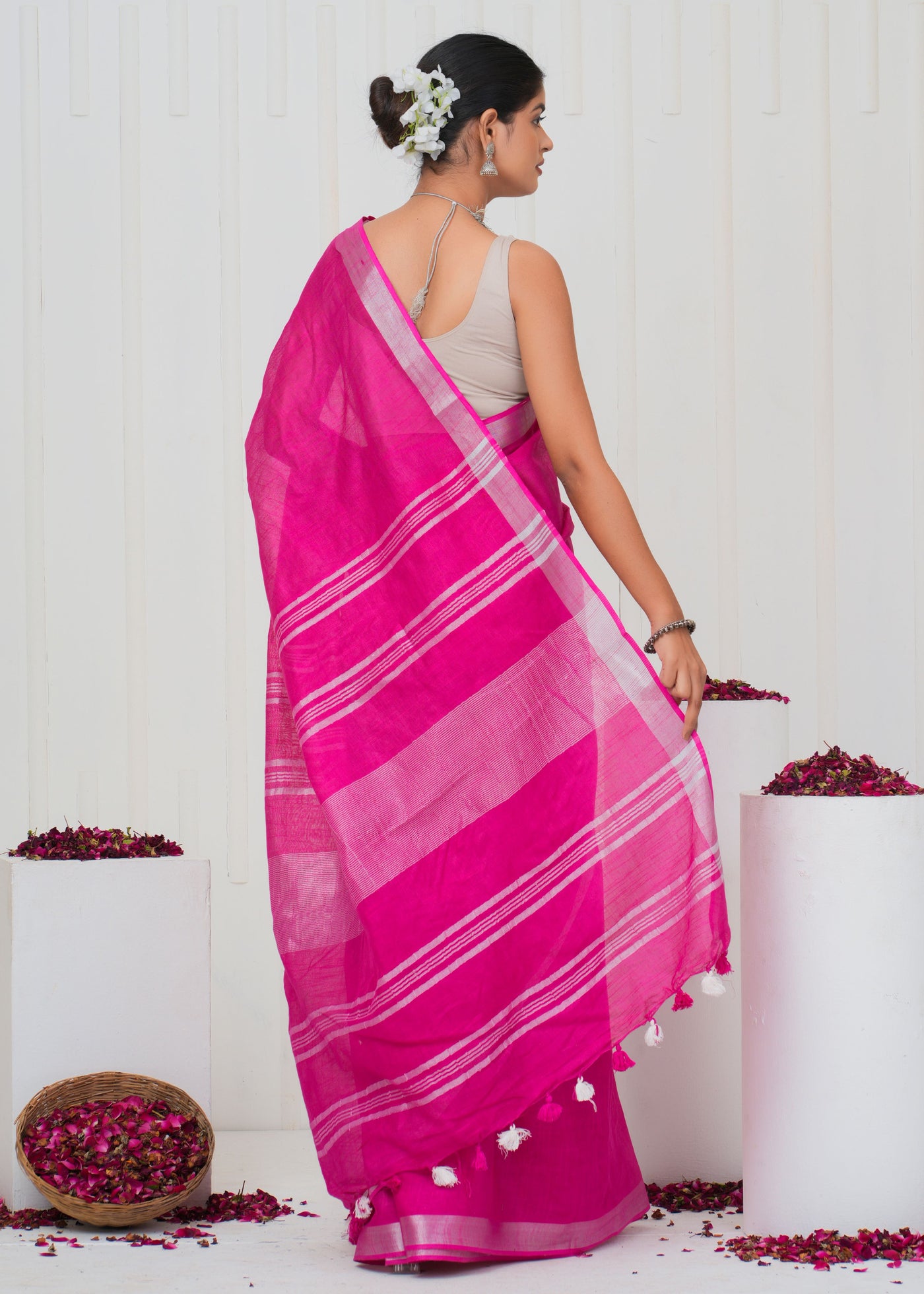 Plain Cotton Linen Saree With Blouse ( LS0527 )