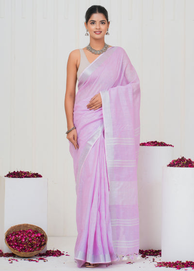 Plain Cotton Linen Saree With Blouse ( LS0529 )