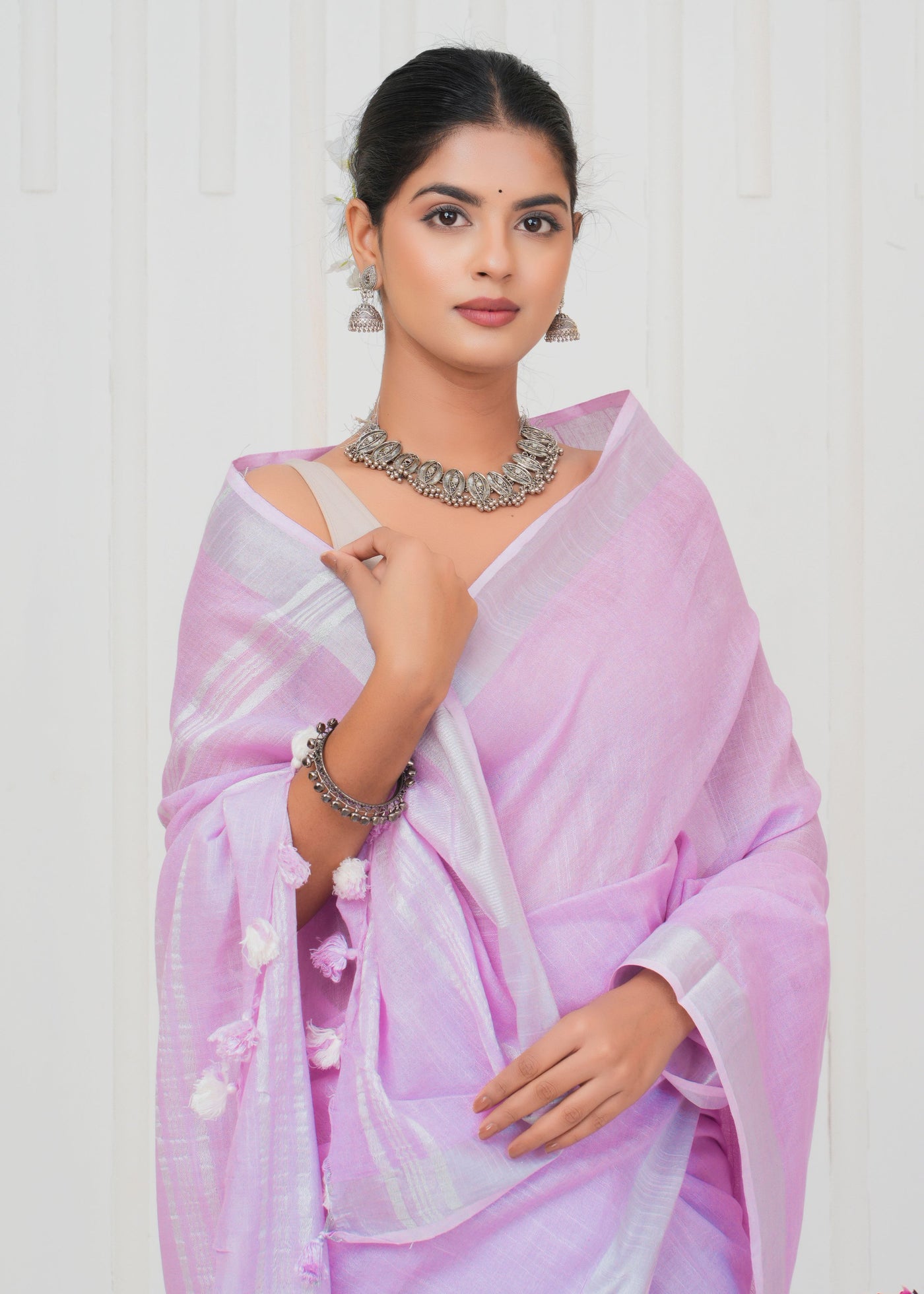 Plain Cotton Linen Saree With Blouse ( LS0529 )