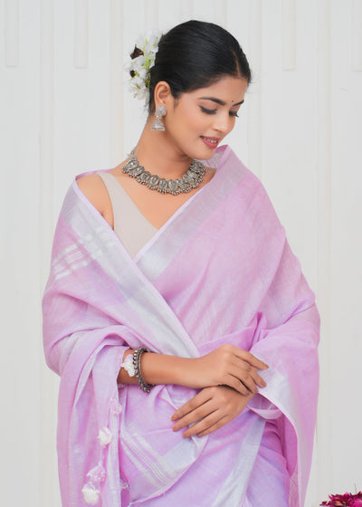 Plain Cotton Linen Saree With Blouse ( LS0529 )