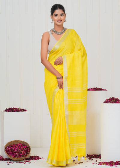 Plain Cotton Linen Saree With Blouse ( LS0530 )