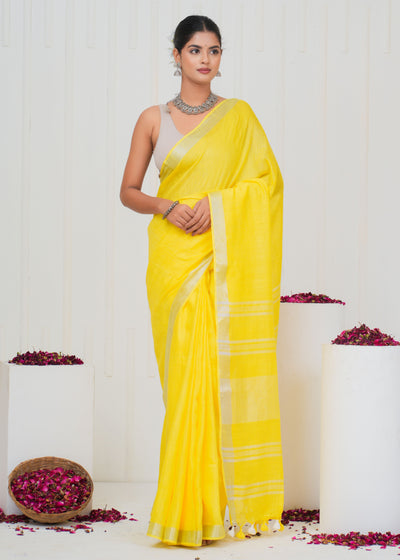 Plain Cotton Linen Saree With Blouse ( LS0530 )