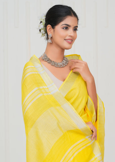 Plain Cotton Linen Saree With Blouse ( LS0530 )