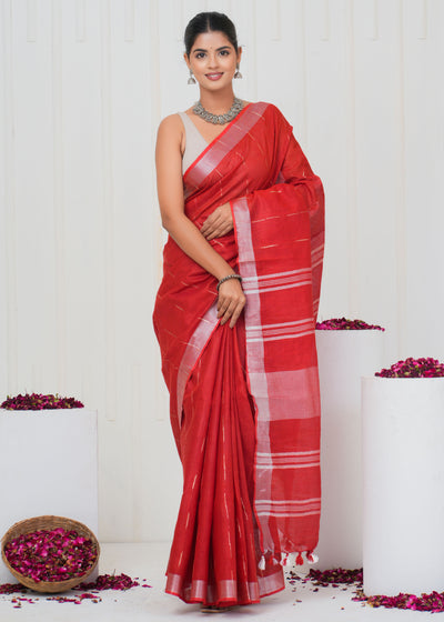 Plain Cotton Linen Saree With Blouse ( LS0531 )