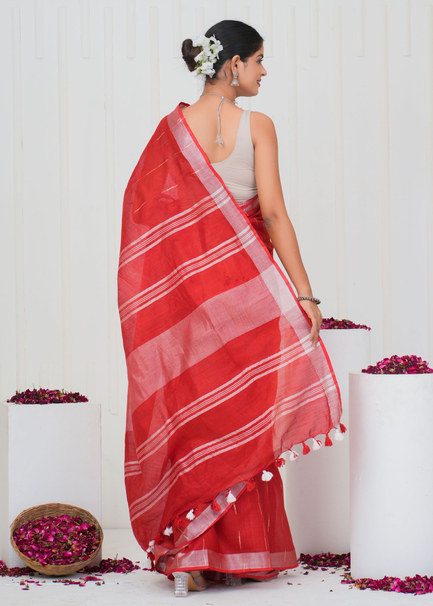 Plain Cotton Linen Saree With Blouse ( LS0531 )