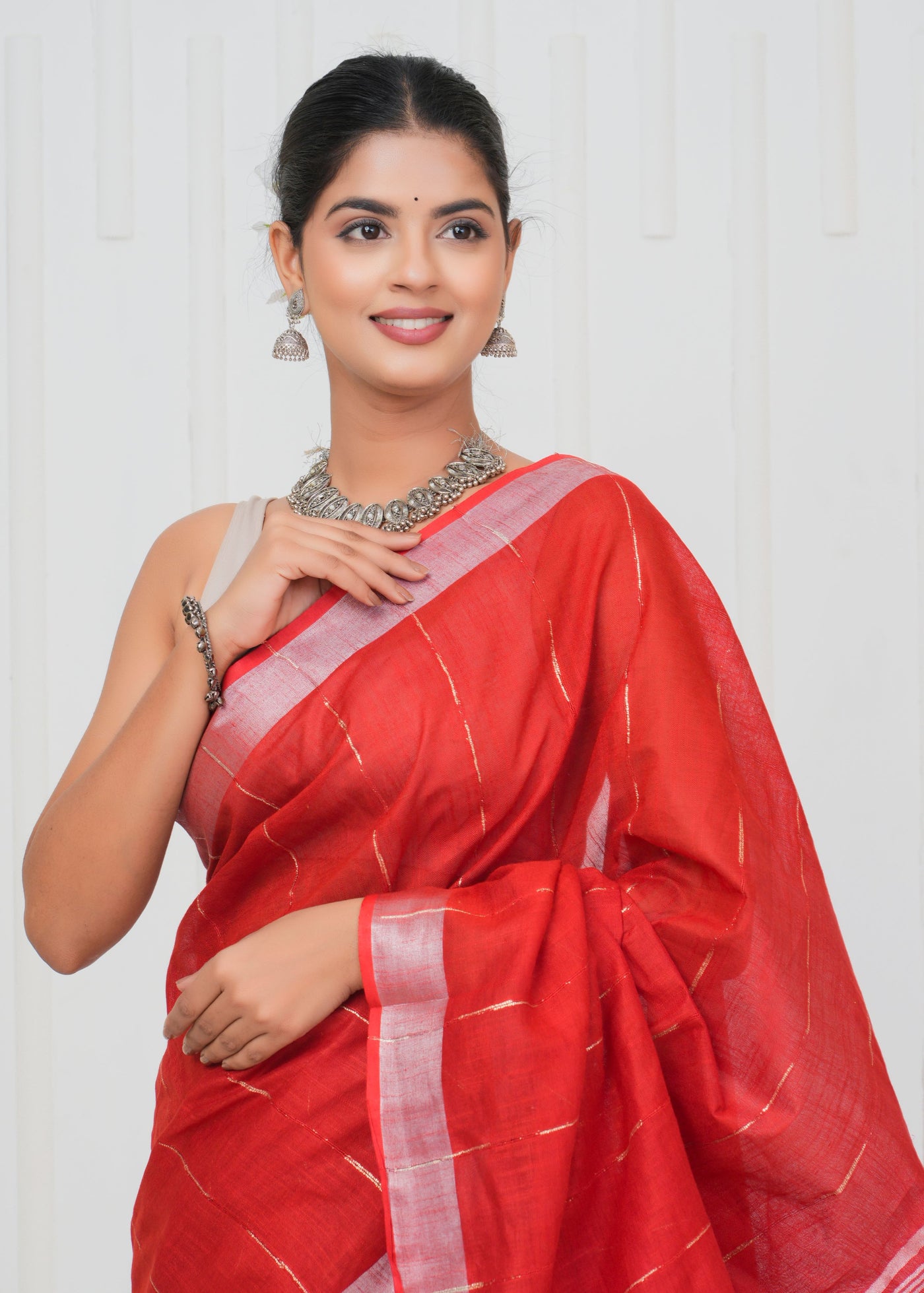 Plain Cotton Linen Saree With Blouse ( LS0531 )