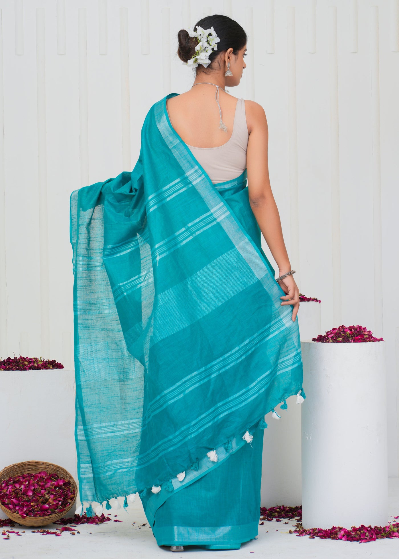 Plain Cotton Linen Saree With Blouse ( LS0522 )