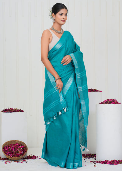 Plain Cotton Linen Saree With Blouse ( LS0522 )