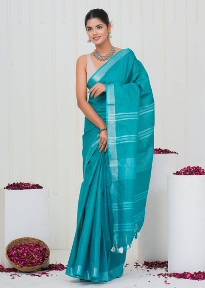 Plain Cotton Linen Saree With Blouse ( LS0522 )