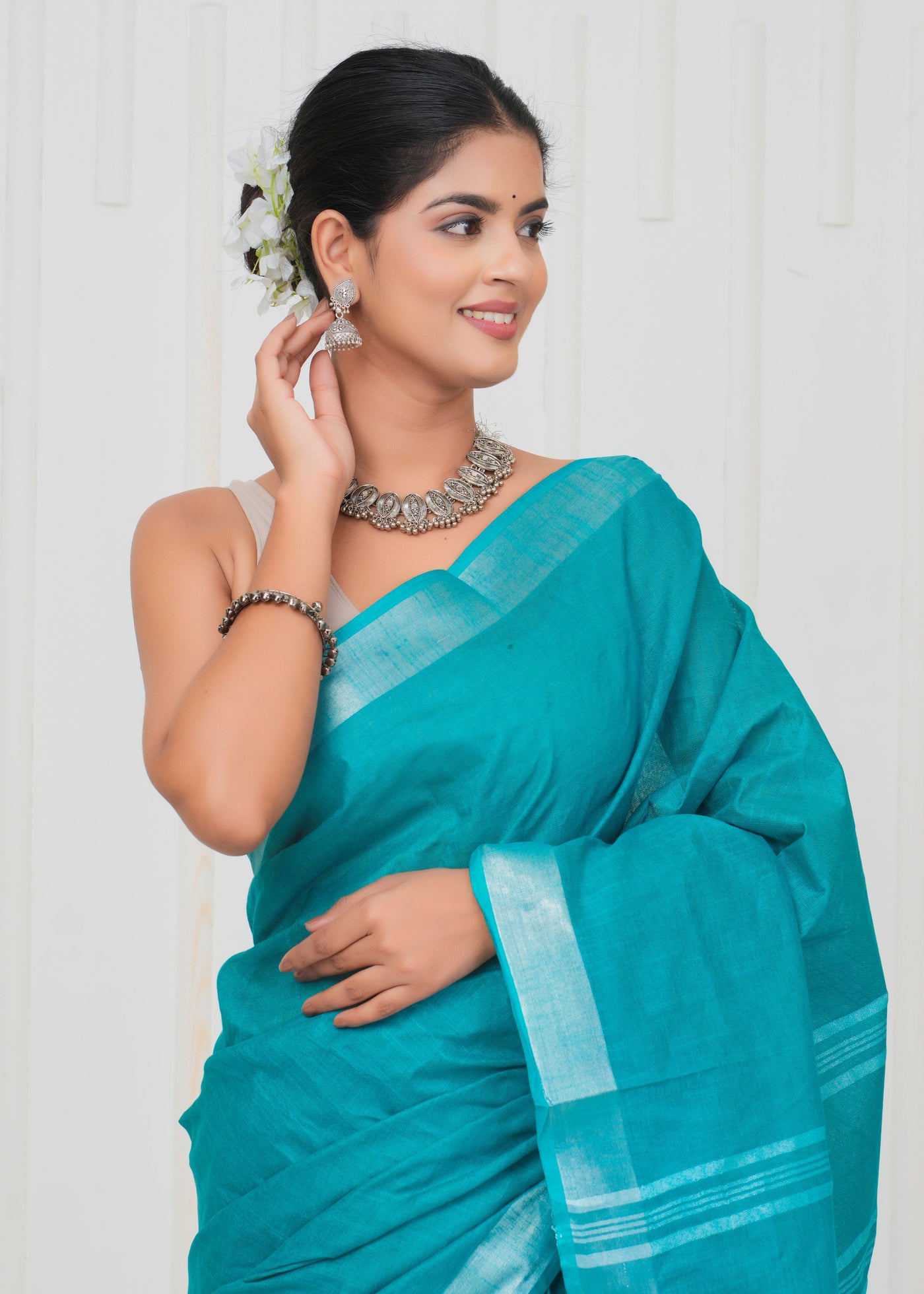 Plain Cotton Linen Saree With Blouse ( LS0522 )