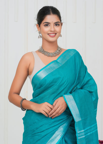 Plain Cotton Linen Saree With Blouse ( LS0522 )