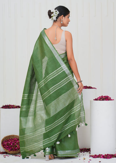 Plain Cotton Linen Saree With Blouse ( LS0523 )