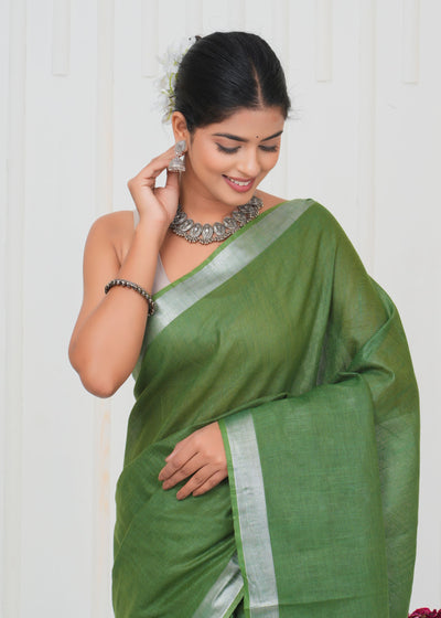 Plain Cotton Linen Saree With Blouse ( LS0523 )