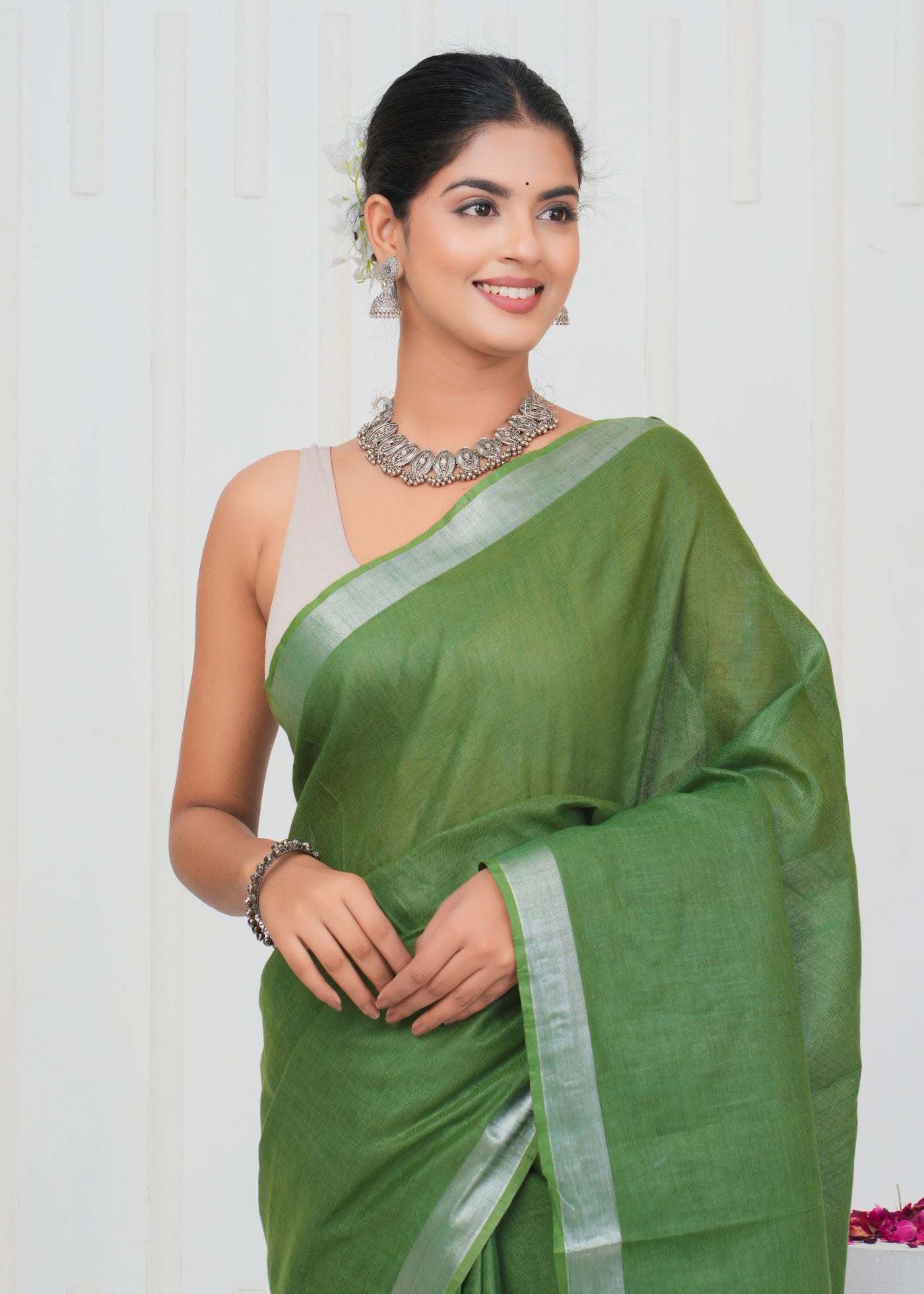 Plain Cotton Linen Saree With Blouse ( LS0523 )