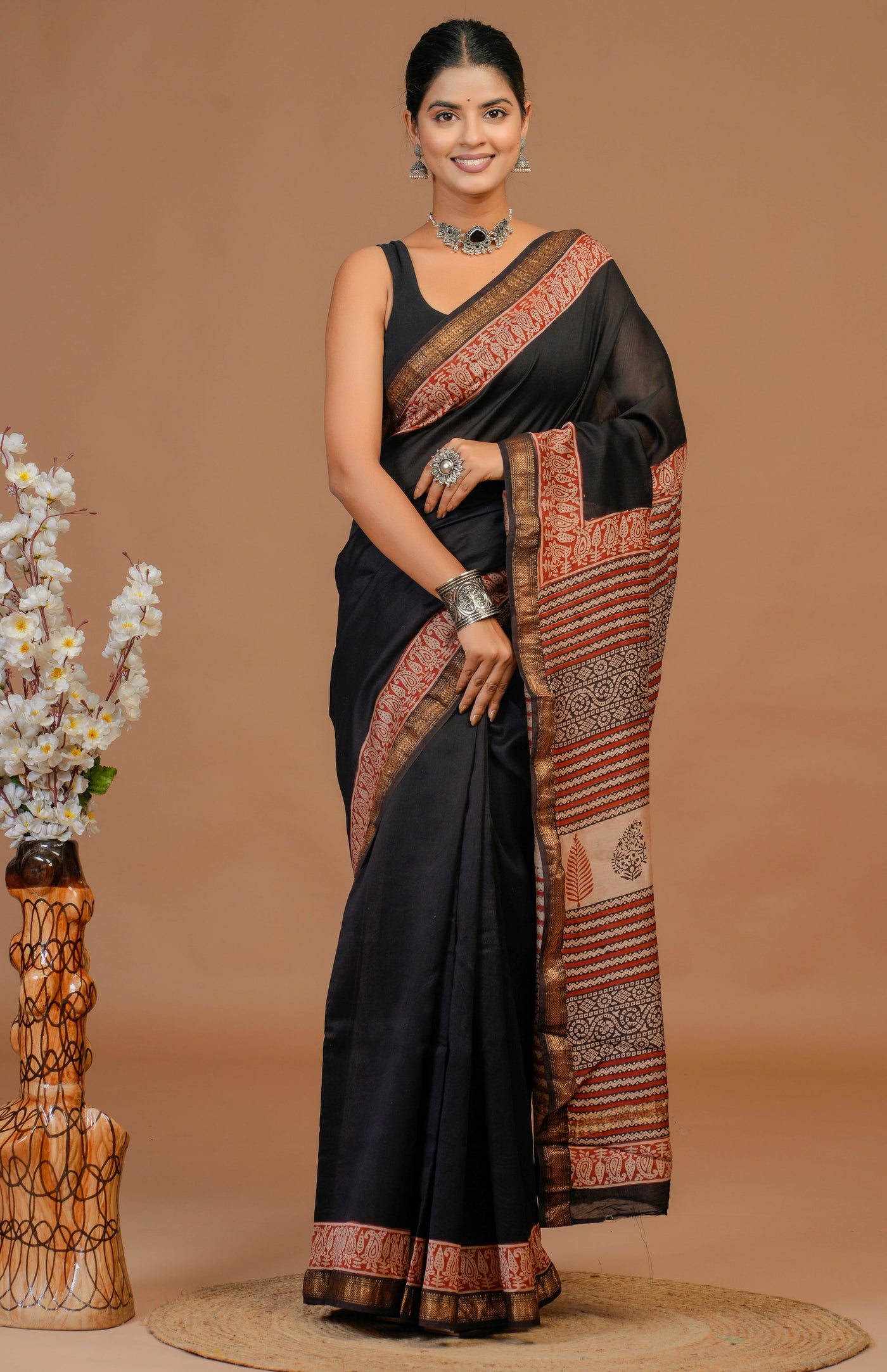 Maheshwari Silk Bagru Print Saree ( MS29103)