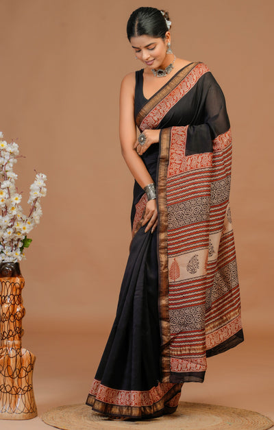 Maheshwari Silk Bagru Print Saree ( MS29103)