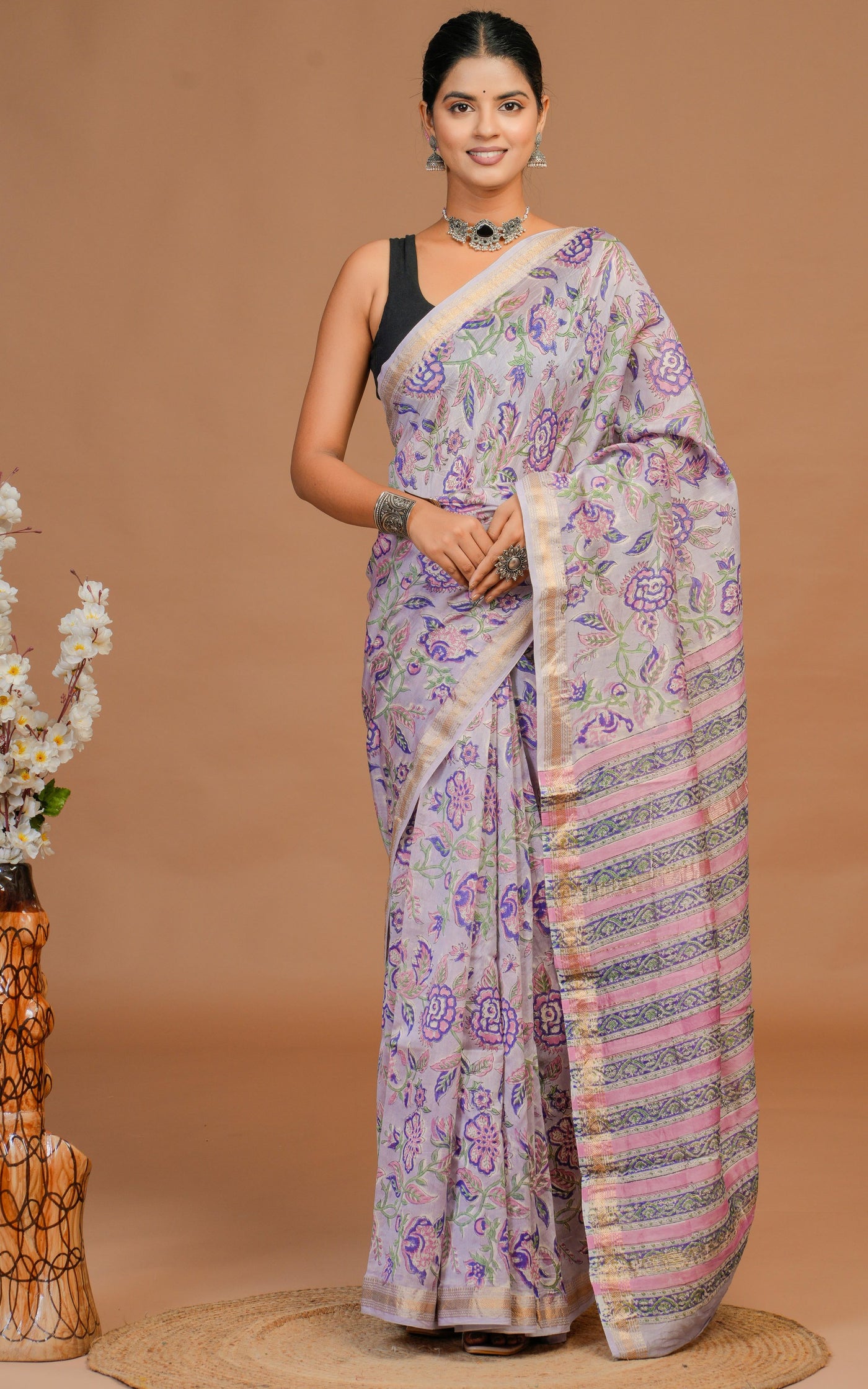 Maheshwari Silk Bagru Print Saree ( MS29107)