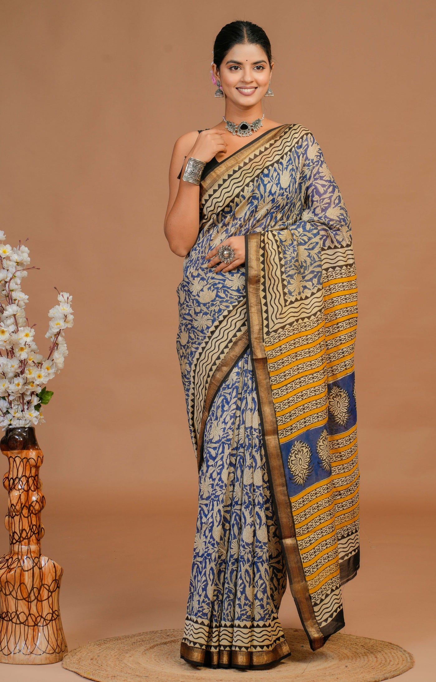 Maheshwari Silk Bagru Print Saree ( MS29105)