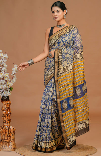 Maheshwari Silk Bagru Print Saree ( MS29105)