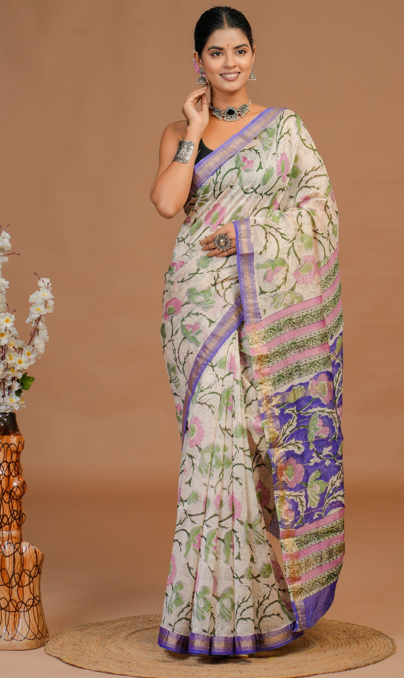 Maheshwari Silk Bagru Print Saree ( MS29102)