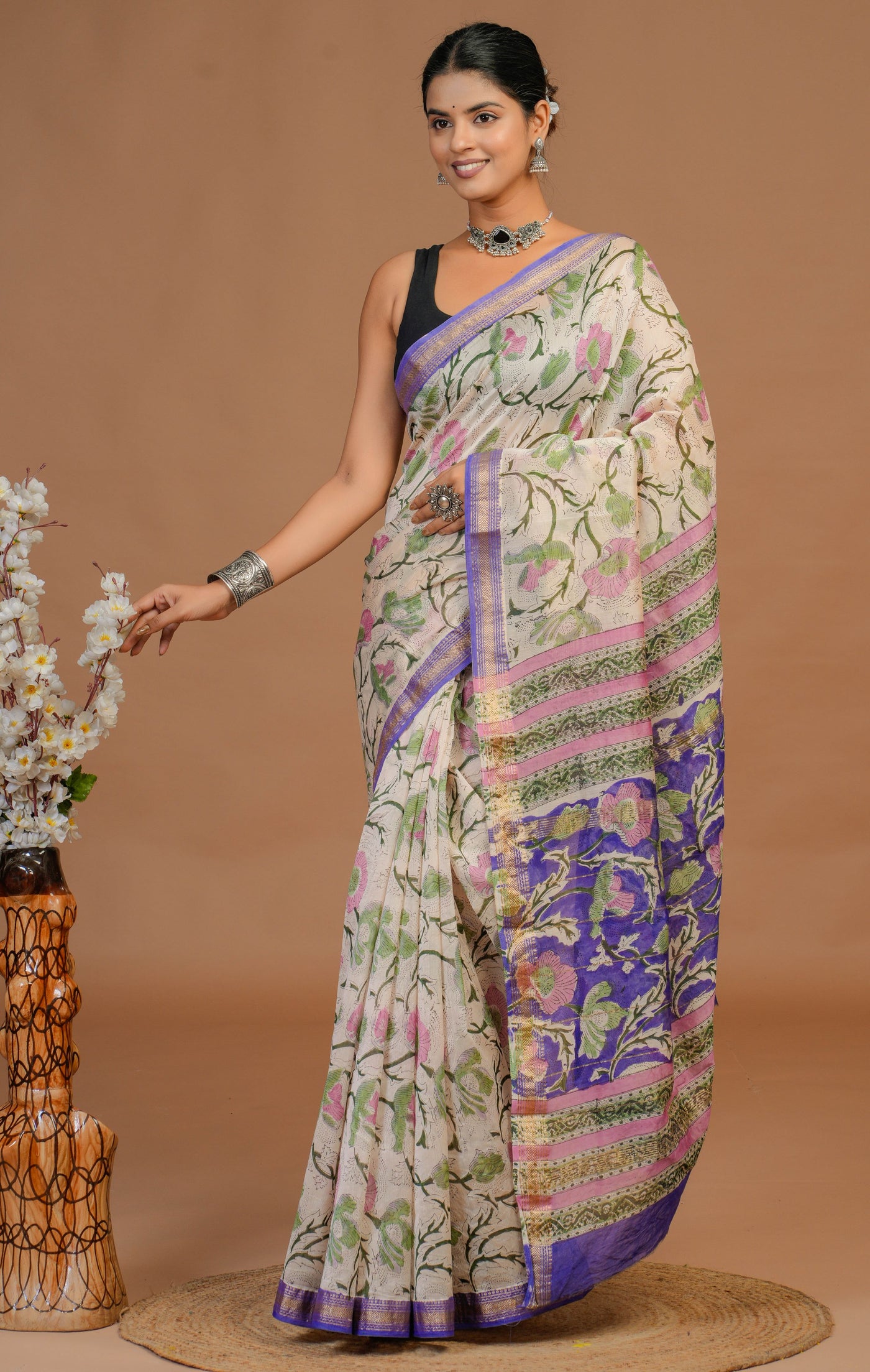 Maheshwari Silk Bagru Print Saree ( MS29102)