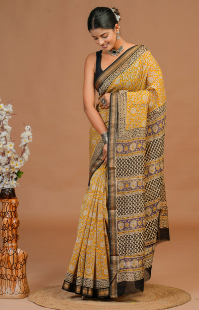 Maheshwari Silk Bagru Print Saree ( MS29104)