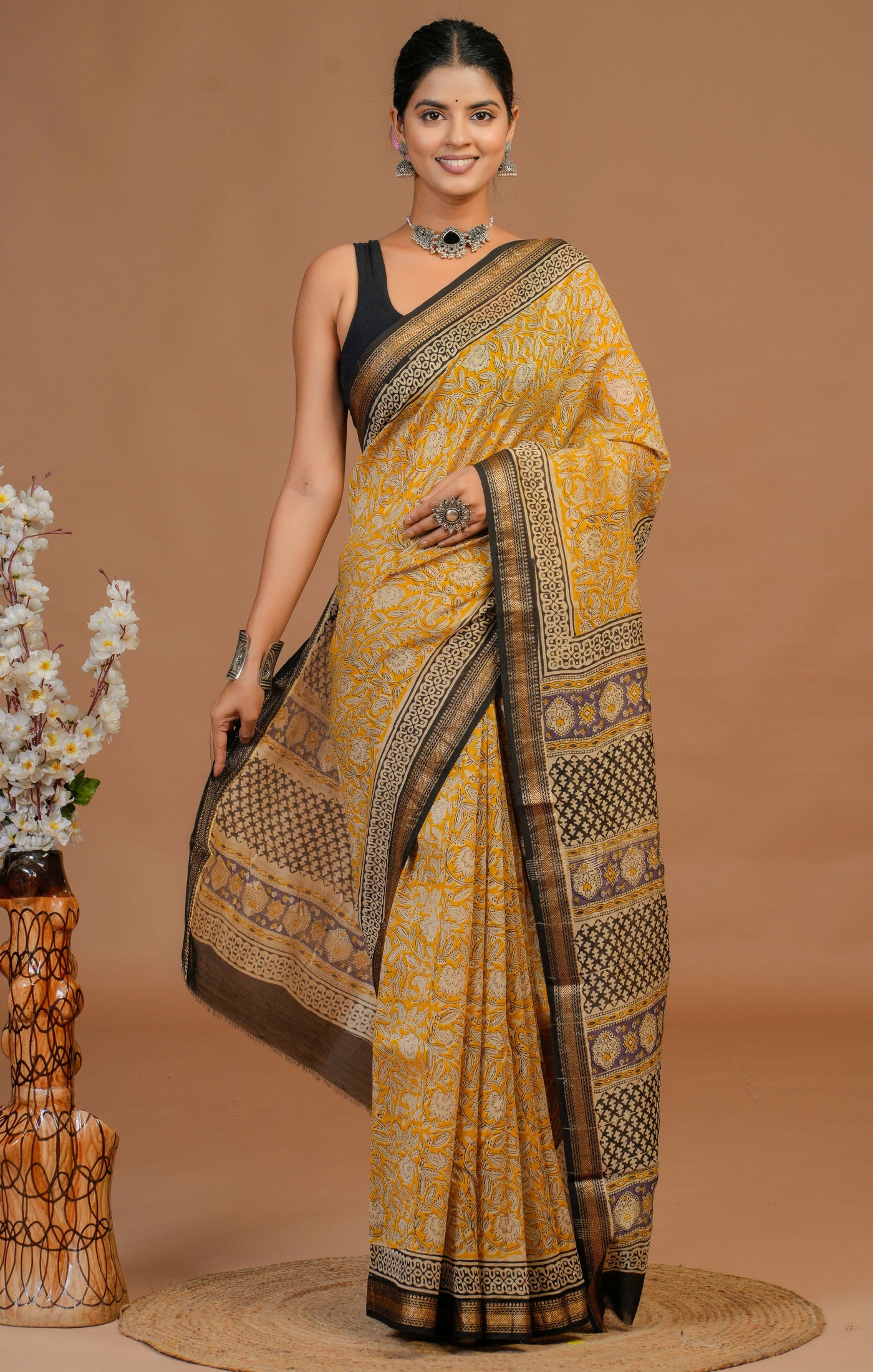 Maheshwari Silk Bagru Print Saree ( MS29104)