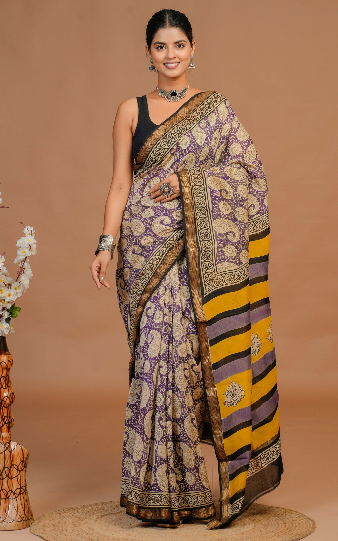 Maheshwari Silk Bagru Print Saree ( MS29101)