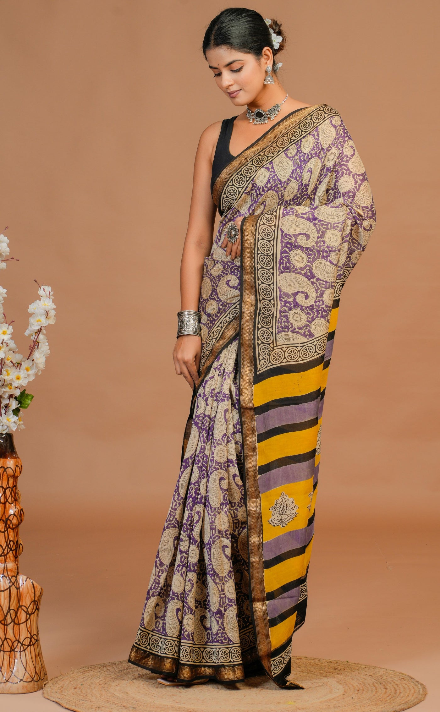 Maheshwari Silk Bagru Print Saree ( MS29101)