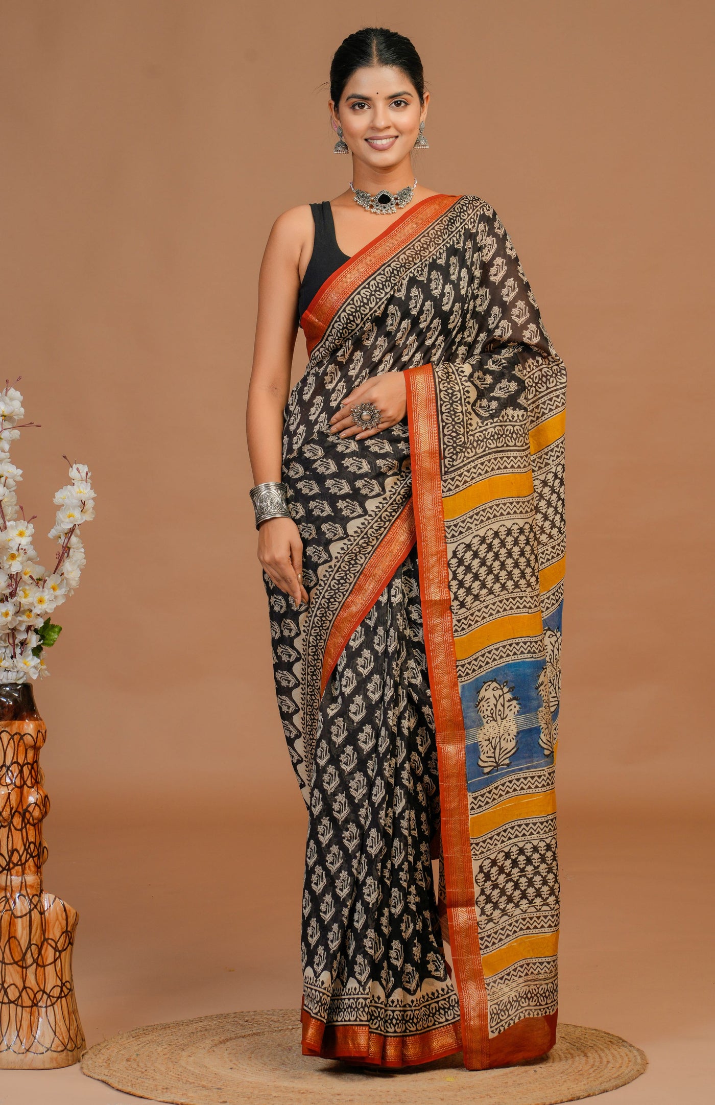 Maheshwari Silk Bagru Print Saree ( MS12702)