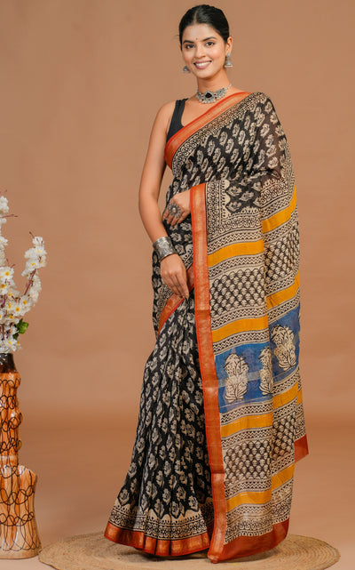 Maheshwari Silk Bagru Print Saree ( MS12702)