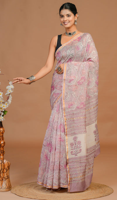 Chanderi Silk Bagru Print Saree with Zari Border ( CS61101)