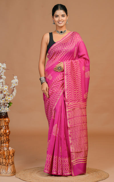 Chanderi Silk Bagru Print Saree with Zari Border ( CS61102)