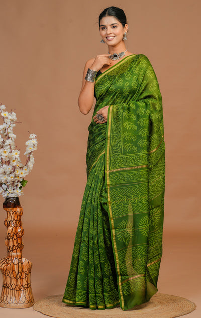 Chanderi Silk Bagru Print Saree with Zari Border ( CS61109)