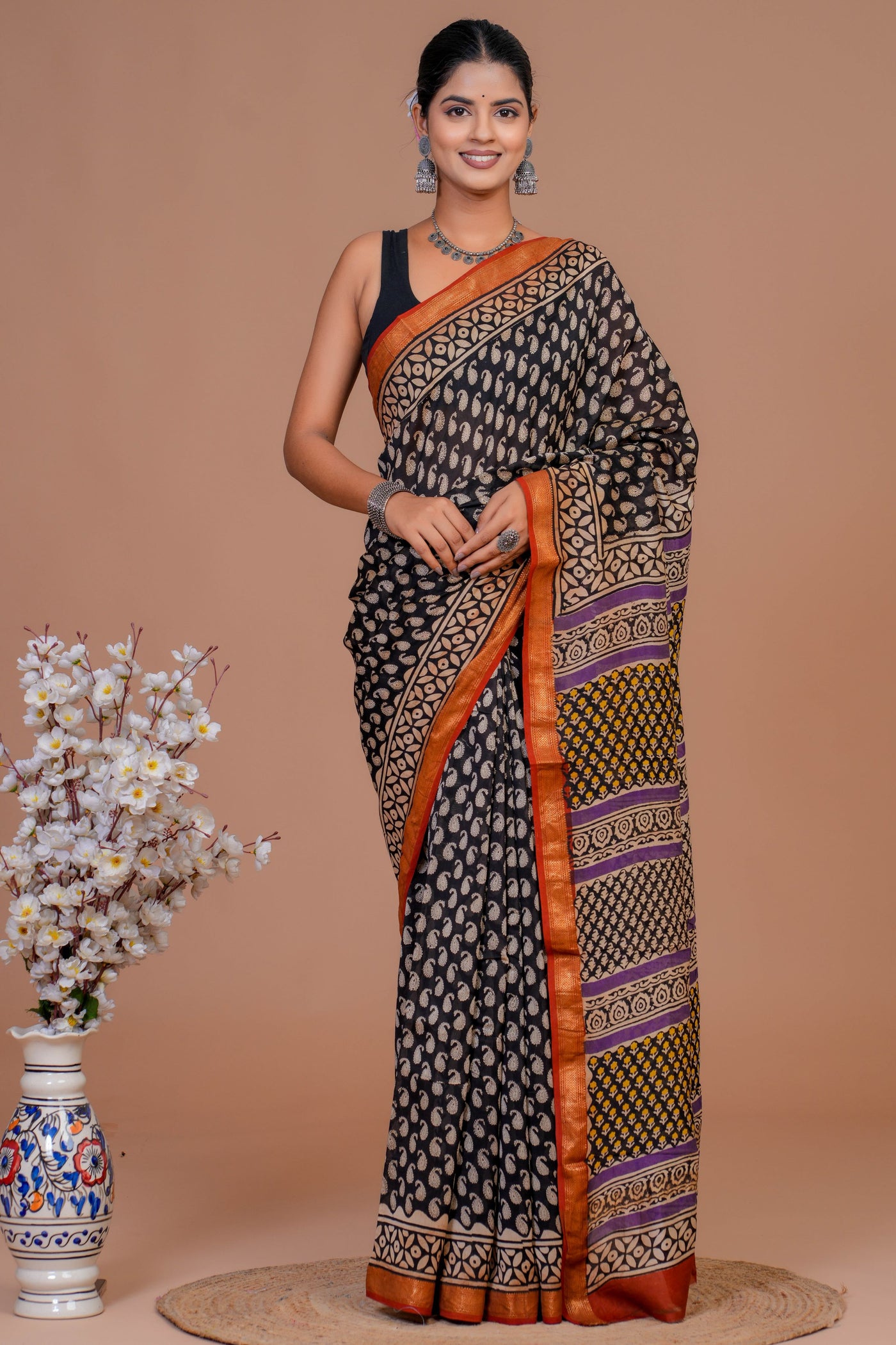 Maheshwari Silk Bagru Print Saree ( MS12701)